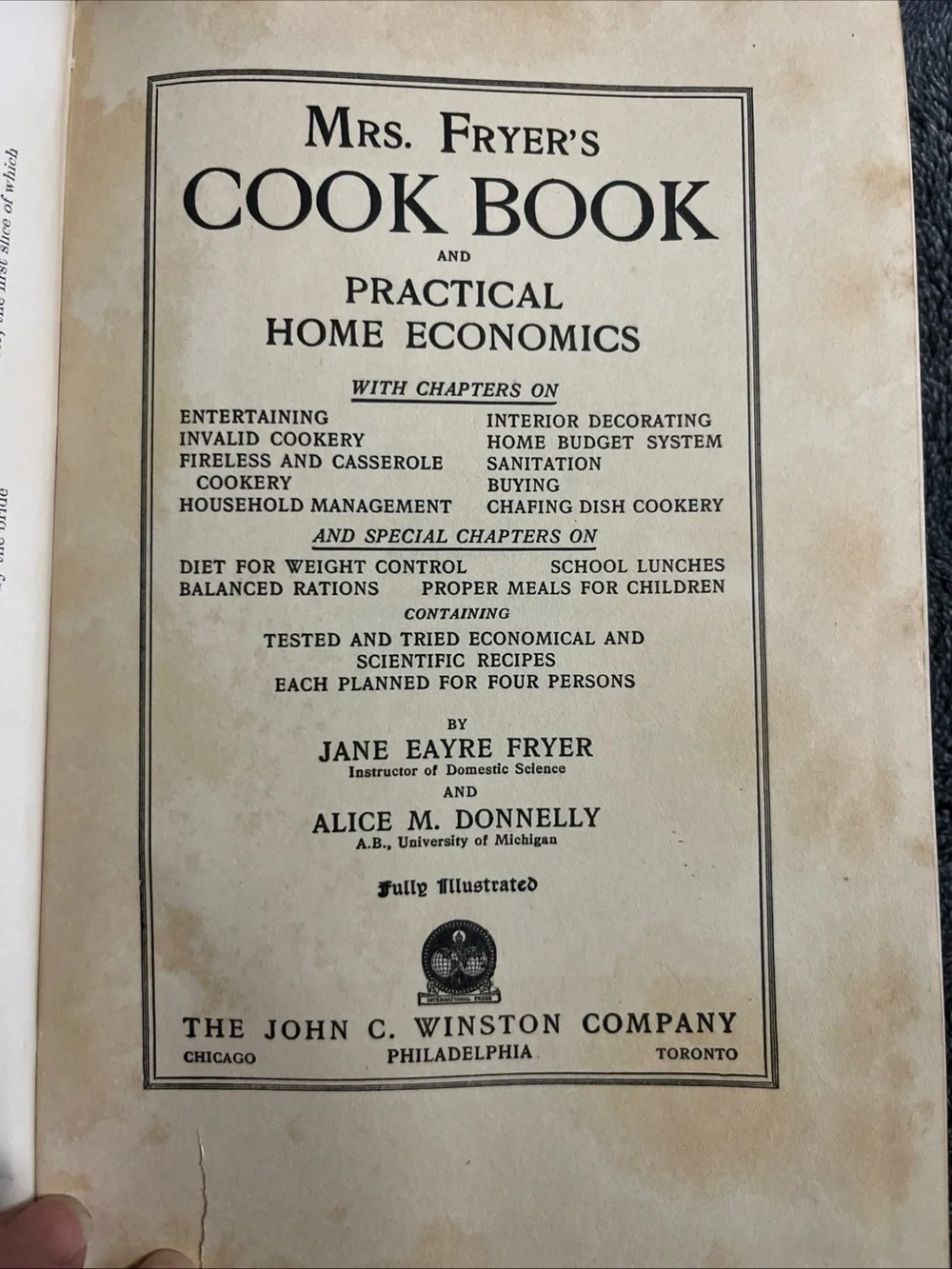 Vtg Mrs.Fryer’s Cook Book Practical Home Economics H/C Antique HC Illus 1926